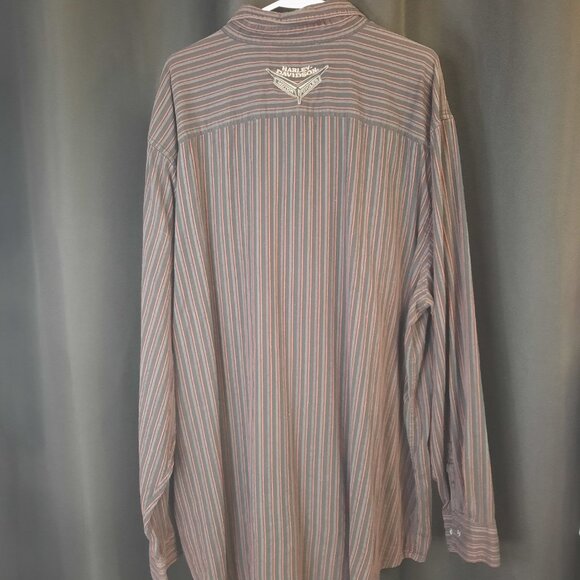 Harley Davidson Men's Pocketed Long Sleeve Button Shirt Size 3XL Pinstripes Big - Picture 4 of 9